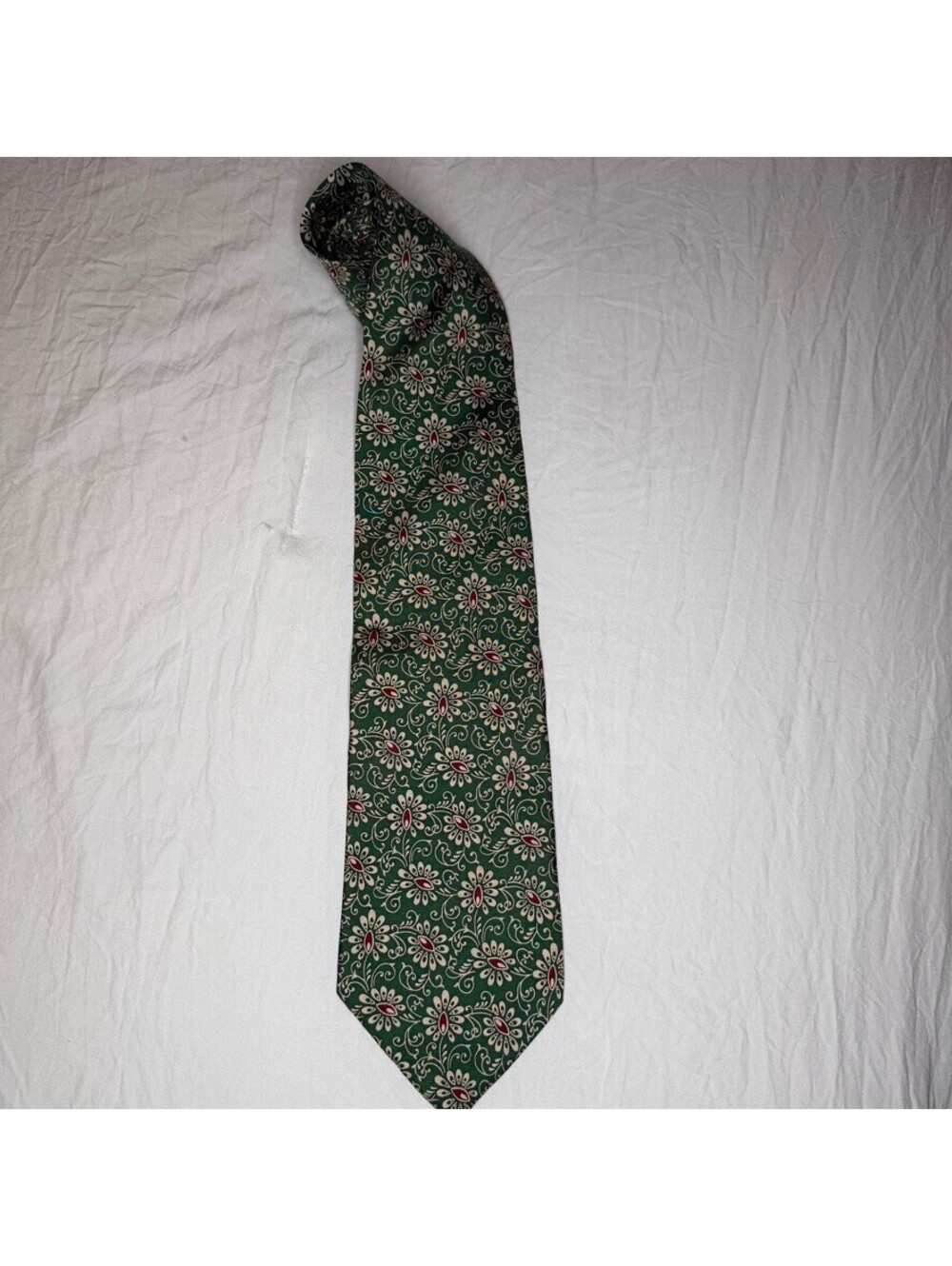 Christian Dior Monsieur Green Plum Beige Floral Silk Neck Tie Made in USA